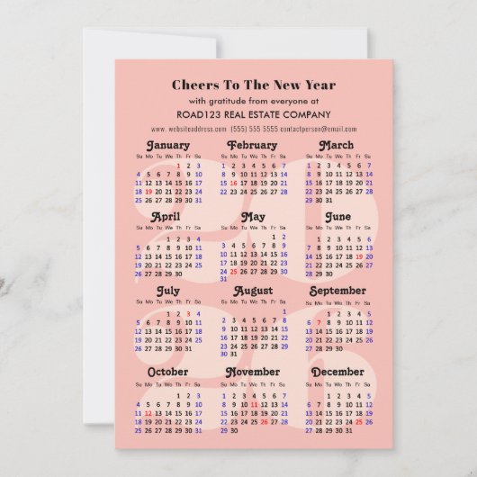 2025 Kalender Zakelijk Elegant Roze Minimalist Feestdagenkaart (Voorkant)