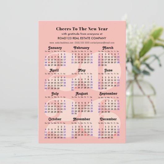 2025 Kalender Zakelijk Elegant Roze Minimalist Feestdagenkaart (Staand voorkant)