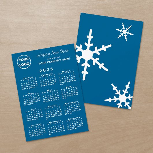 2025 Kalender Zakelijk Logo Blauwe Sneeuwvlok Feestdagenkaart