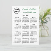 2025 Kalender Zakelijk Logo Groen Wit Gingham Feestdagenkaart (Staand voorkant)