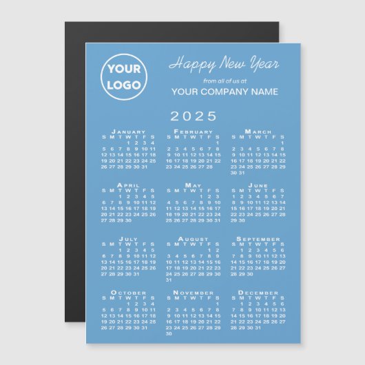 2025 Kalender Zakelijk Logo Licht Blauw Vakantie (Voorkant / Achterkant)