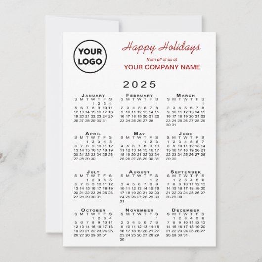 2025 Kalender Zakelijk Logo Rood Wit Gingham Feestdagenkaart (Voorkant)
