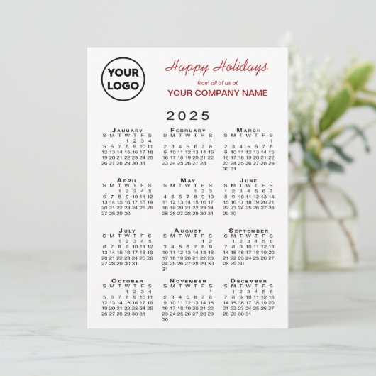 2025 Kalender Zakelijk Logo Rood Wit Gingham Feestdagenkaart (Staand voorkant)