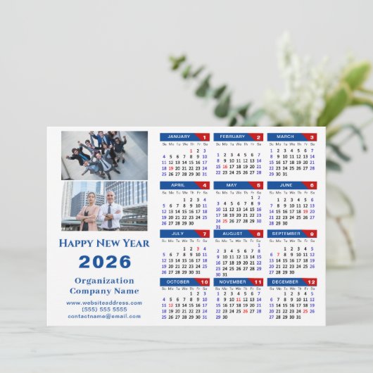 2025 Kalender Zakelijk Logo US Patriottisch Blauw  Feestdagenkaart (Staand voorkant)