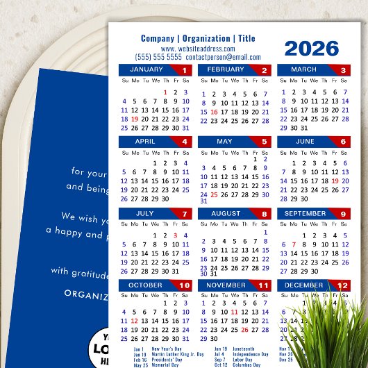 2025 Kalender Zakelijk Logo US Patriottisch Blauw Feestdagenkaart