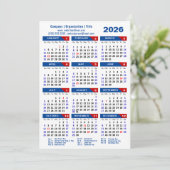 2025 Kalender Zakelijk Logo US Patriottisch Blauw  Feestdagenkaart (Staand voorkant)