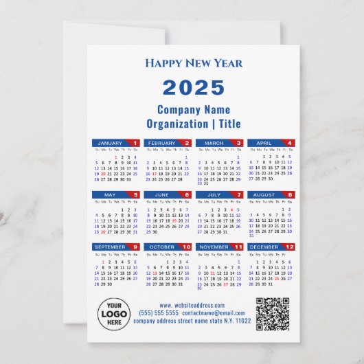 2025 Kalender Zakelijk Logo US Patriottisch Blauw  Feestdagenkaart (Voorkant)