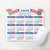 2025 Kalender Zakelijk Logo US Patriottisch Blauw Muismat (Met muis)