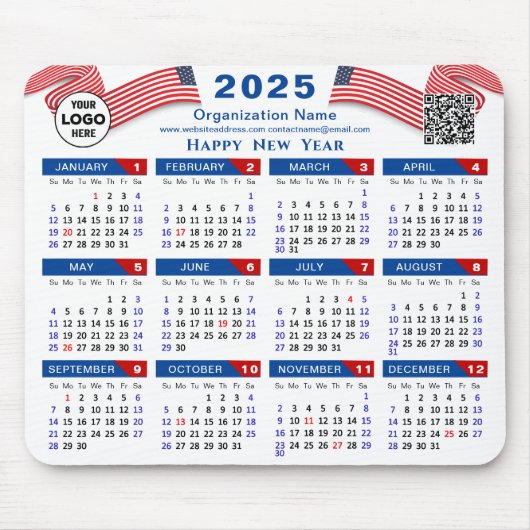 2025 Kalender Zakelijk Logo US Patriottisch Blauw  Muismat (Voorkant)