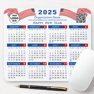 2025 Kalender Zakelijk Logo US Patriottisch Blauw Muismat