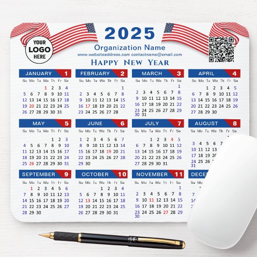 2025 Kalender Zakelijk Logo US Patriottisch Blauw Muismat
