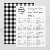 2025 Kalender Zakelijk Logo Zwart Wit Gingham Feestdagenkaart (Voorkant / Achterkant)