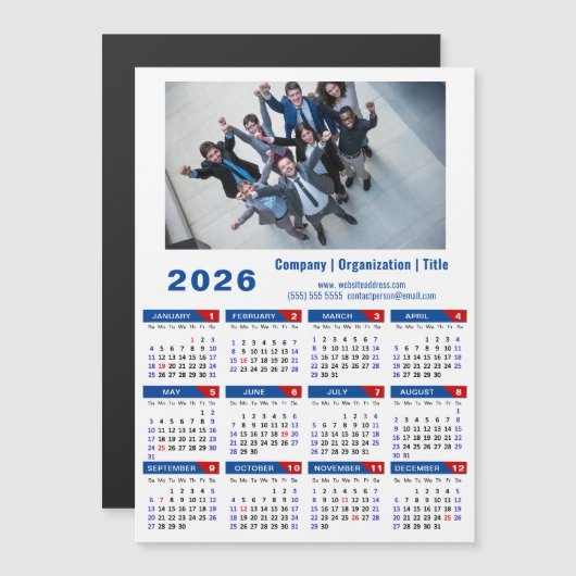 2025 Kalender Zakelijke Foto Eenvoudig Blauw Rood (Voorkant / Achterkant)