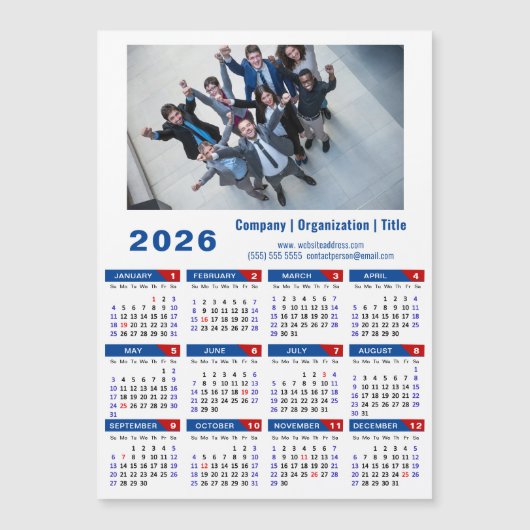 2025 Kalender Zakelijke Foto Eenvoudig Blauw Rood (Voorkant)