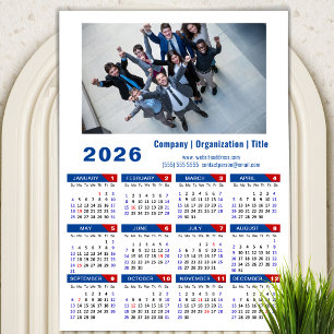2025 Kalender Zakelijke Foto Eenvoudig Blauw Rood