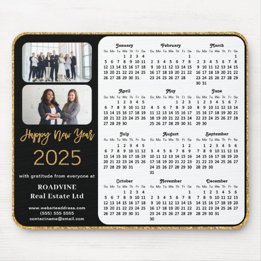 2025 Kalender Zakelijke Foto Elegant Gouden Glitte Muismat (Voorkant)