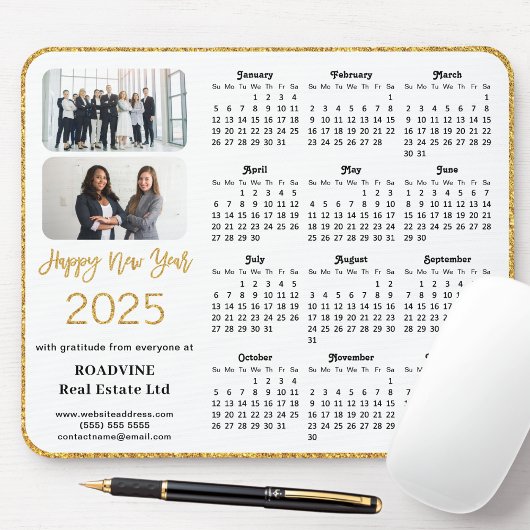 2025 Kalender Zakelijke Foto Elegant Gouden Glitte Muismat
