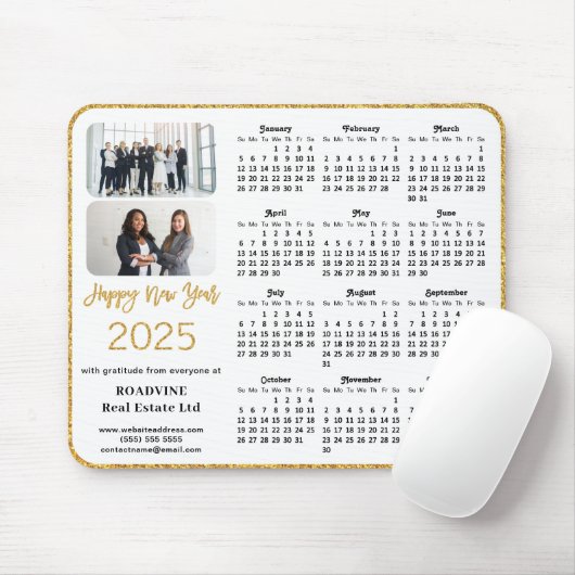2025 Kalender Zakelijke Foto Elegant Gouden Glitte Muismat (Met muis)