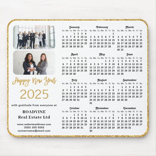 2025 Kalender Zakelijke Foto Elegant Gouden Glitte Muismat (Voorkant)