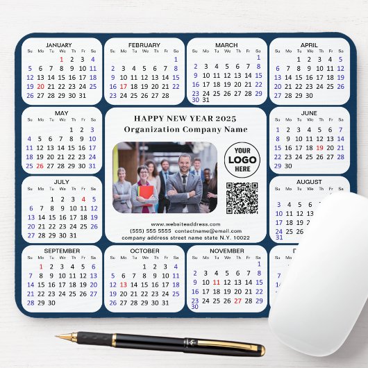 2025 Kalender Zakelijke Foto Logo QR Modern Blue Muismat