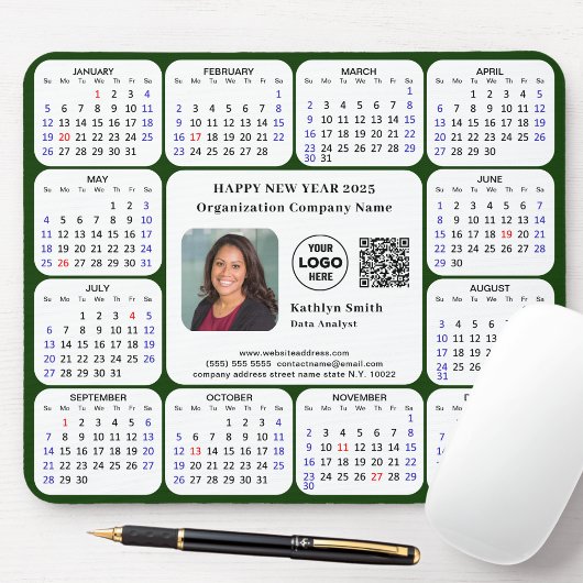 2025 Kalender Zakelijke Foto Logo QR Modern Groen Muismat