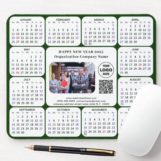 2025 Kalender Zakelijke Foto Logo QR Modern Groen Muismat