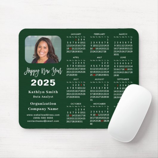 2025 Kalender Zakelijke Foto Modern Groen Eenvoudi Muismat (Met muis)