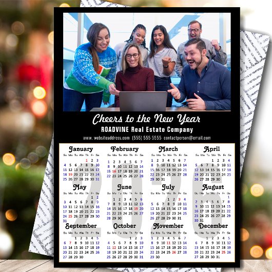 2025 Kalender Zakelijke Foto Modern Zwart Minimal Feestdagenkaart