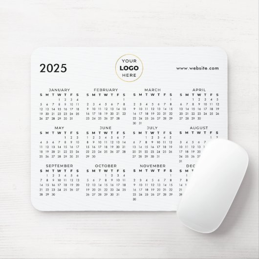 2025 Kalender Zakelijke Logo Zwart Muismat (Met muis)