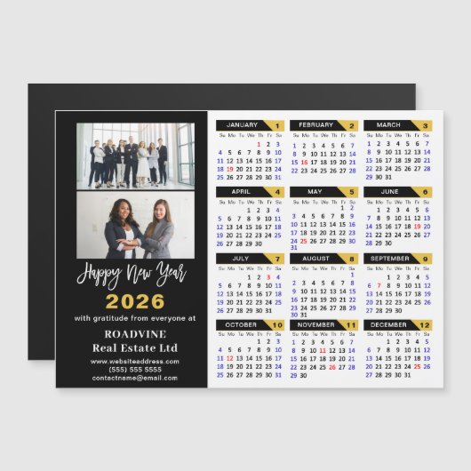2025 Kalender Zwart Goud Business 2 Foto Magnetisc (Voorkant / Achterkant)