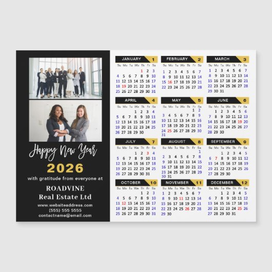 2025 Kalender Zwart Goud Business 2 Foto Magnetisc (Voorkant)
