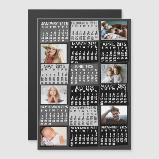 2025 Kalenderjaar Black Mod Custom Photo Collage Magnetische Uitnodiging (Voorkant / Achterkant)
