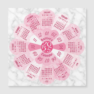 2025 Kalenderjaar Custom Boho Pink Flower Magneet