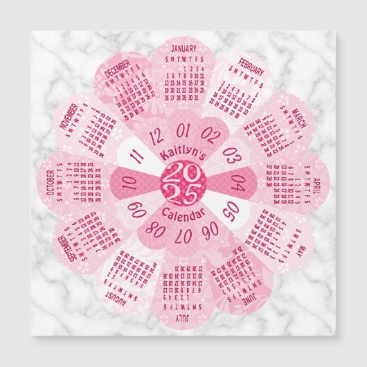 2025 Kalenderjaar Custom Boho Pink Flower Magneet (Voorkant)
