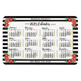 2025 Kalenderjaar Maandelijkse Bloemen Strepen Pre Magneet