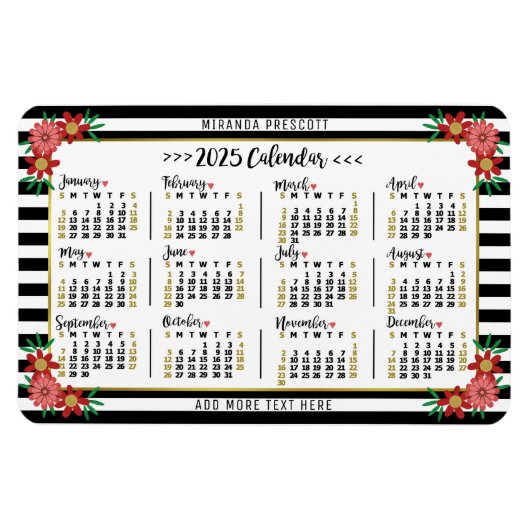2025 Kalenderjaar Maandelijkse Bloemen Strepen Pre Magneet (Horizontaal)
