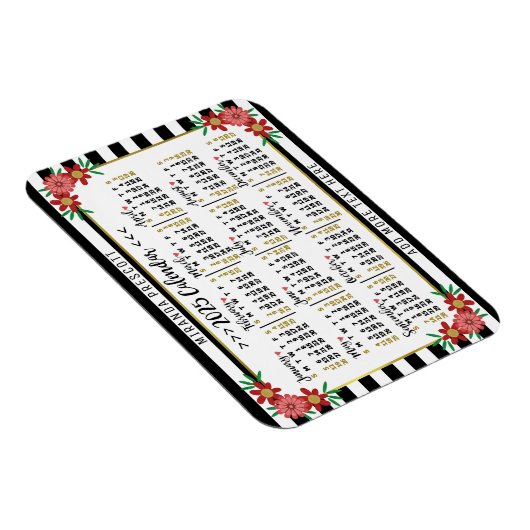 2025 Kalenderjaar Maandelijkse Bloemrijke Strepen  Magneet (Rechterzijde)