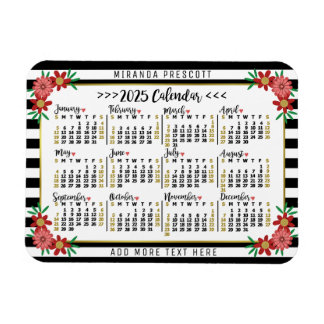 2025 Kalenderjaar Maandelijkse Bloemrijke Strepen  Magneet