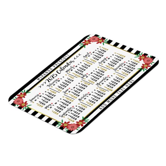 2025 Kalenderjaar Maandelijkse Bloemrijke Strepen  Magneet (Linkerzijde)