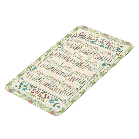 2025 Kalenderjaar op maat | Victoriaans Art Nouvea Magneet (Linkerzijde)