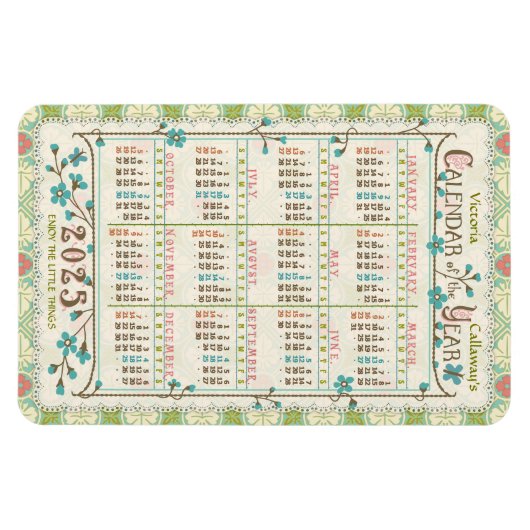 2025 Kalenderjaar op maat | Victoriaans Art Nouvea Magneet (Horizontaal)