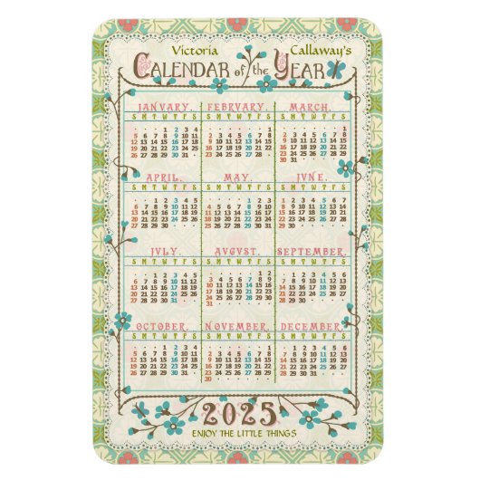 2025 Kalenderjaar op maat | Victoriaans Art Nouvea Magneet (Verticaal)