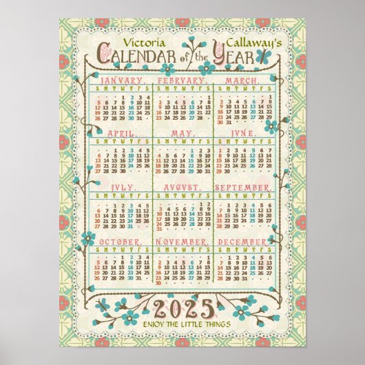 2025 Kalenderjaar Victoriaans Art Nouveau | Custom Poster (Voorkant)