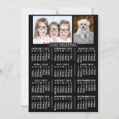 2025 Kalenderjaar zwart | Aangepaste 2 fotosjabloo Magnetische Uitnodiging (Voorkant)