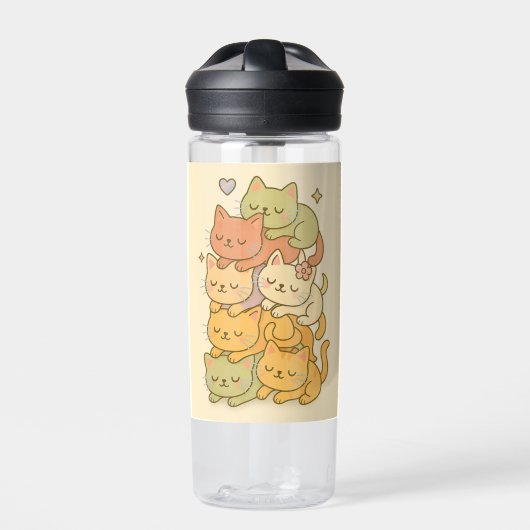 2025 Kawaii Pastel Cat Stack Sticker Waterfles (Voorkant)