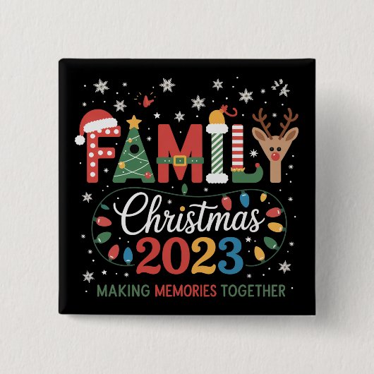 2025 Kerst Crew We Are Family Feestelijk Feest Vierkante Button 5,1 Cm (Voorkant)