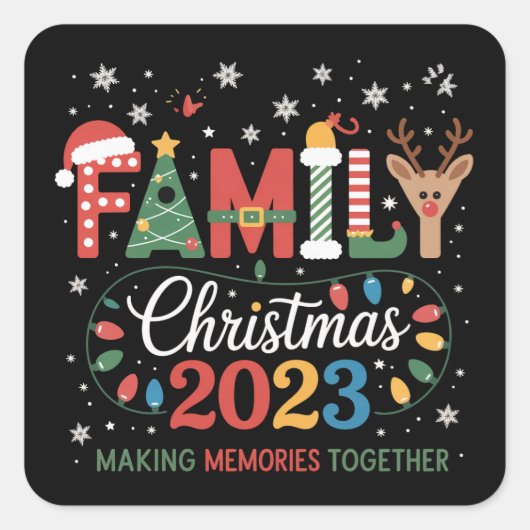 2025 Kerst Crew We Are Family Feestelijk Feest Vierkante Sticker (Voorkant)