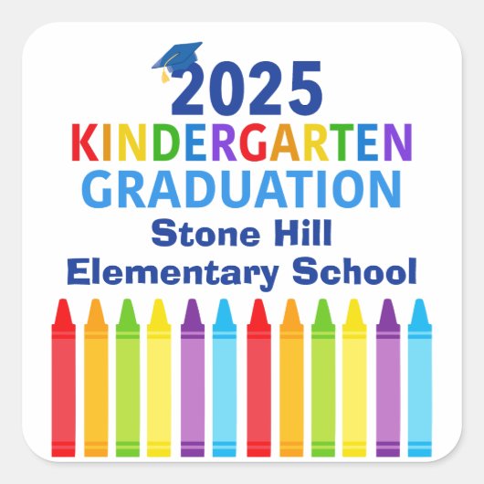 2025 Kindergarten Afstuderen Custom School Party Vierkante Sticker (Voorkant)