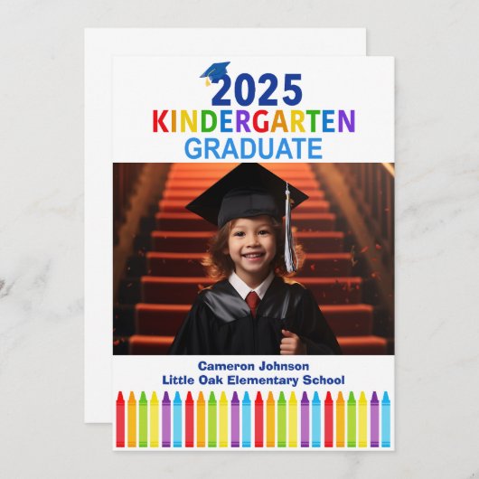 2025 Kindergarten Custom Kinder Foto Afstuderen Aankondiging (Voorkant / Achterkant)