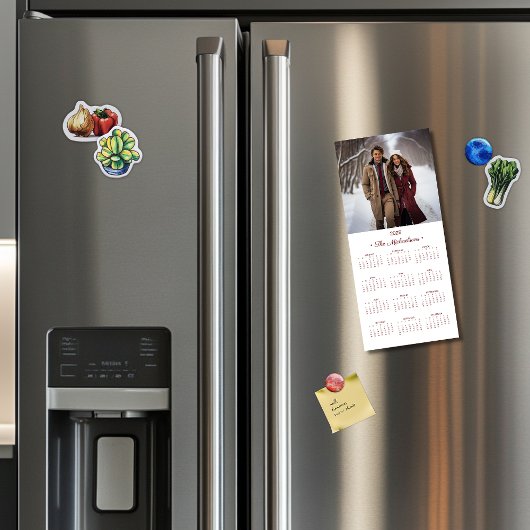 2025 Klassieke Fotokalender Magneet Rood/Wit 4"x9"